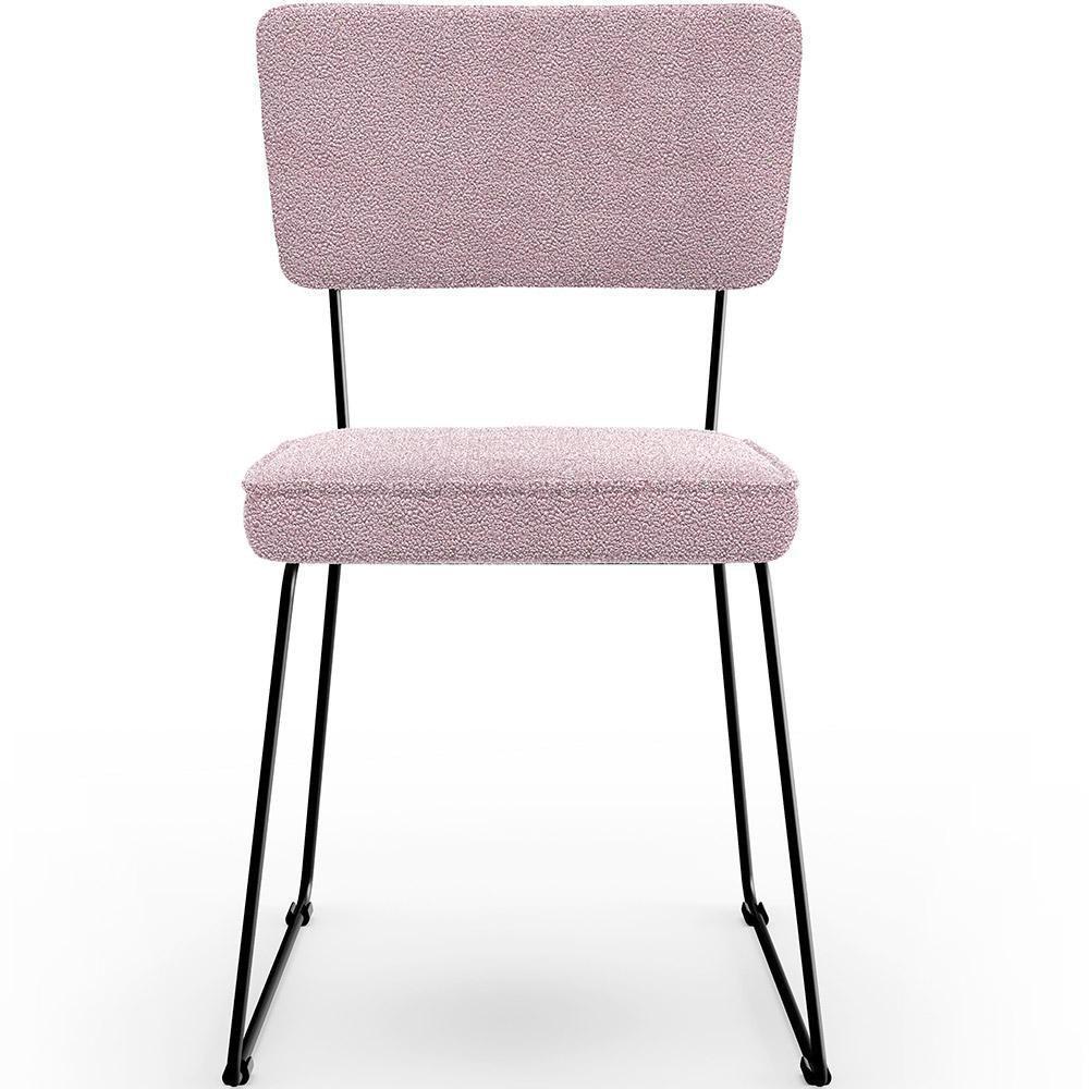 Kit 06 Cadeiras Estofada Base De Aço Allana L02 Bouclê Rosê - 5
