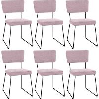 Kit 06 Cadeiras Estofada Base De Aço Allana L02 Bouclê Rosê - 1
