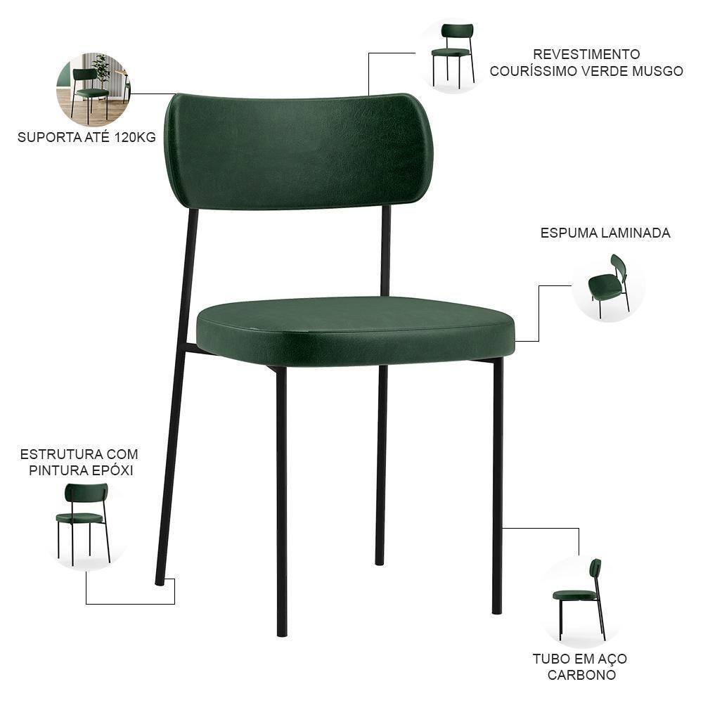 Kit 04 Cadeiras Estofada Para Couríssimo Verde Musgo - 6