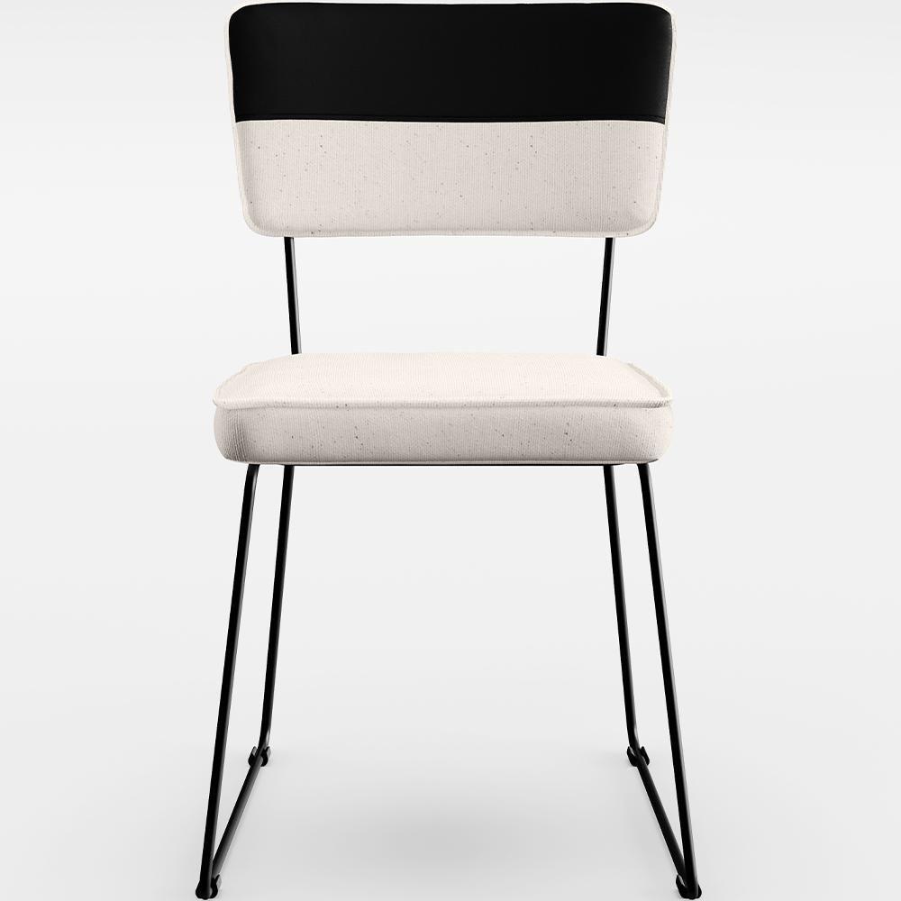 Kit 02 Cadeiras Estofada Faixa Corano Preto Linho Cru - 5