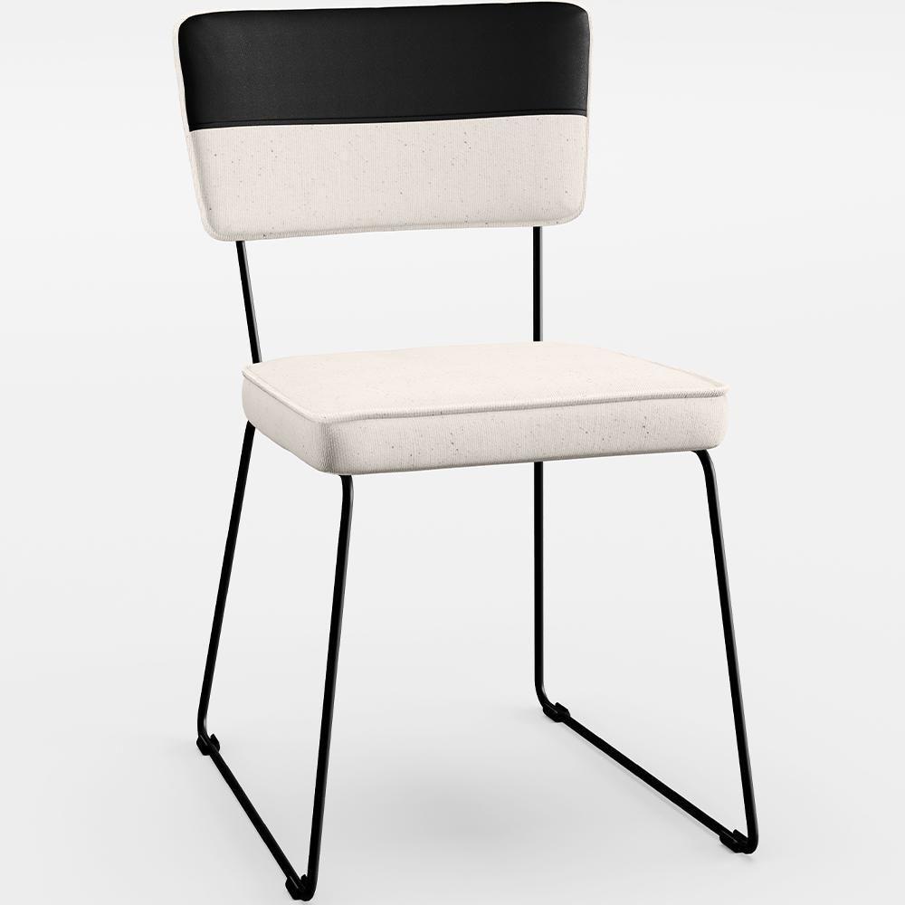 Kit 02 Cadeiras Estofada Faixa Corano Preto Linho Cru - 8