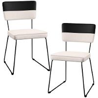 Kit 02 Cadeiras Estofada Faixa Corano Preto Linho Cru - 1