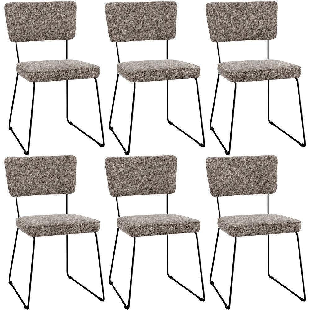 Kit 06 Cadeiras Estofada Base De Aço Allana L02 Bouclê Bege - 1