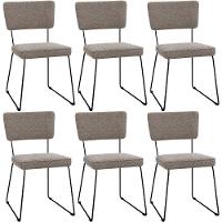 Kit 06 Cadeiras Estofada Base De Aço Allana L02 Bouclê Bege - 1