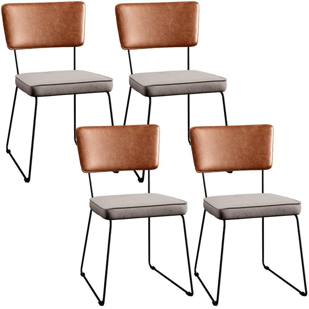 Kit 04 Cadeiras Estofada L02 Couríssimo Camel Linho Bege - 1