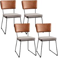 Kit 04 Cadeiras Estofada L02 Couríssimo Camel Linho Bege - 1