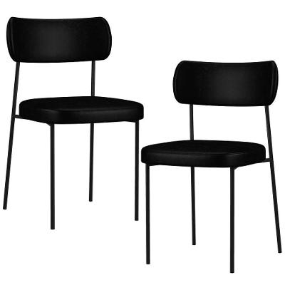 Kit 02 Cadeiras Estofadas Melina L02 Couríssimo Preto