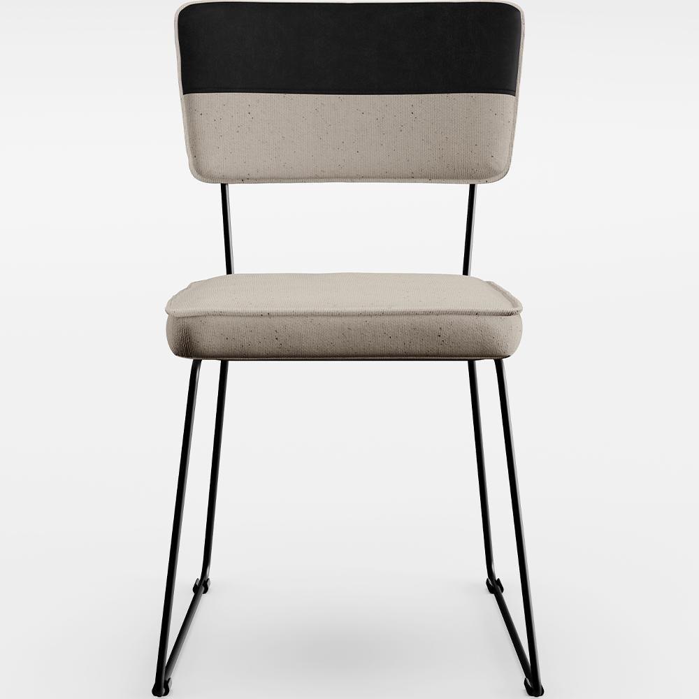 Kit 06 Cadeiras Estofada Faixa Corano Preto Linho Bege - 5