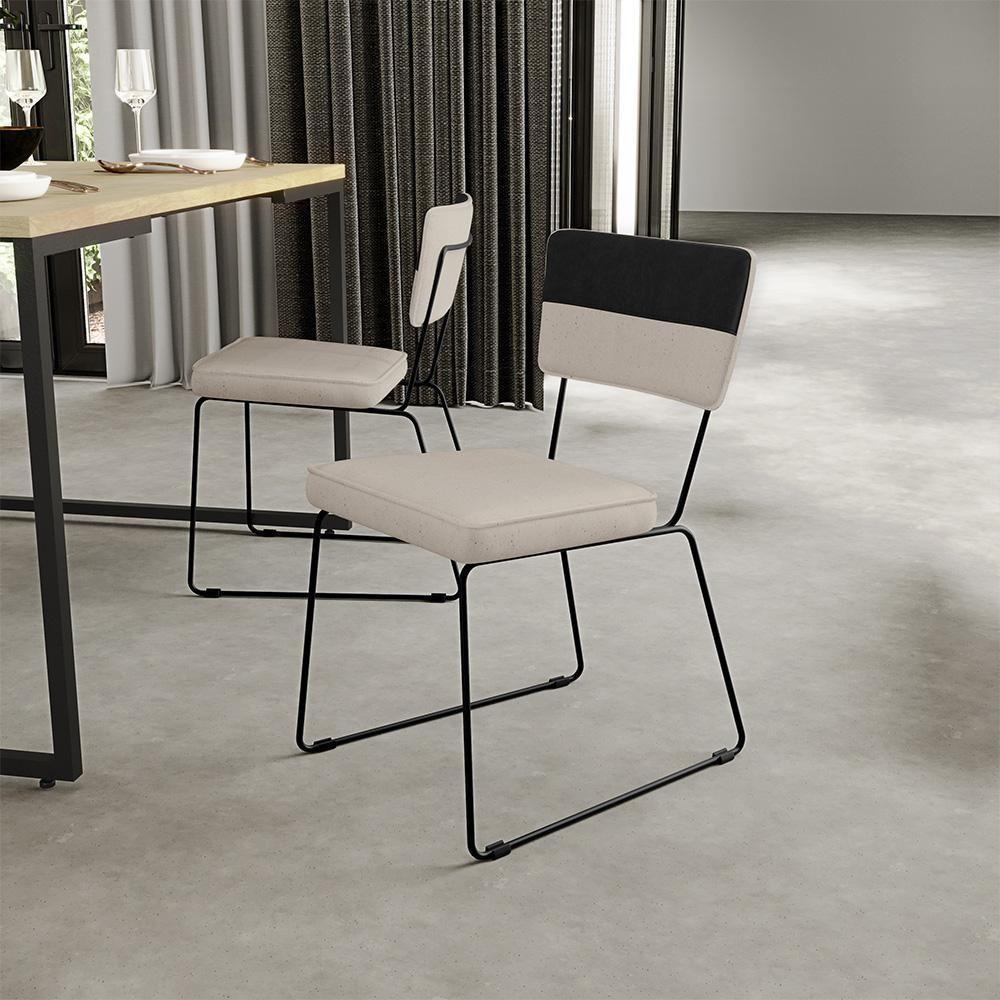 Kit 06 Cadeiras Estofada Faixa Corano Preto Linho Bege - 9