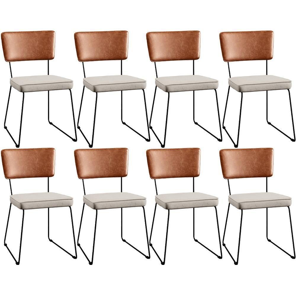 Kit 08 Cadeiras Estofada L02 Couríssimo Camel Linho Cru - 1