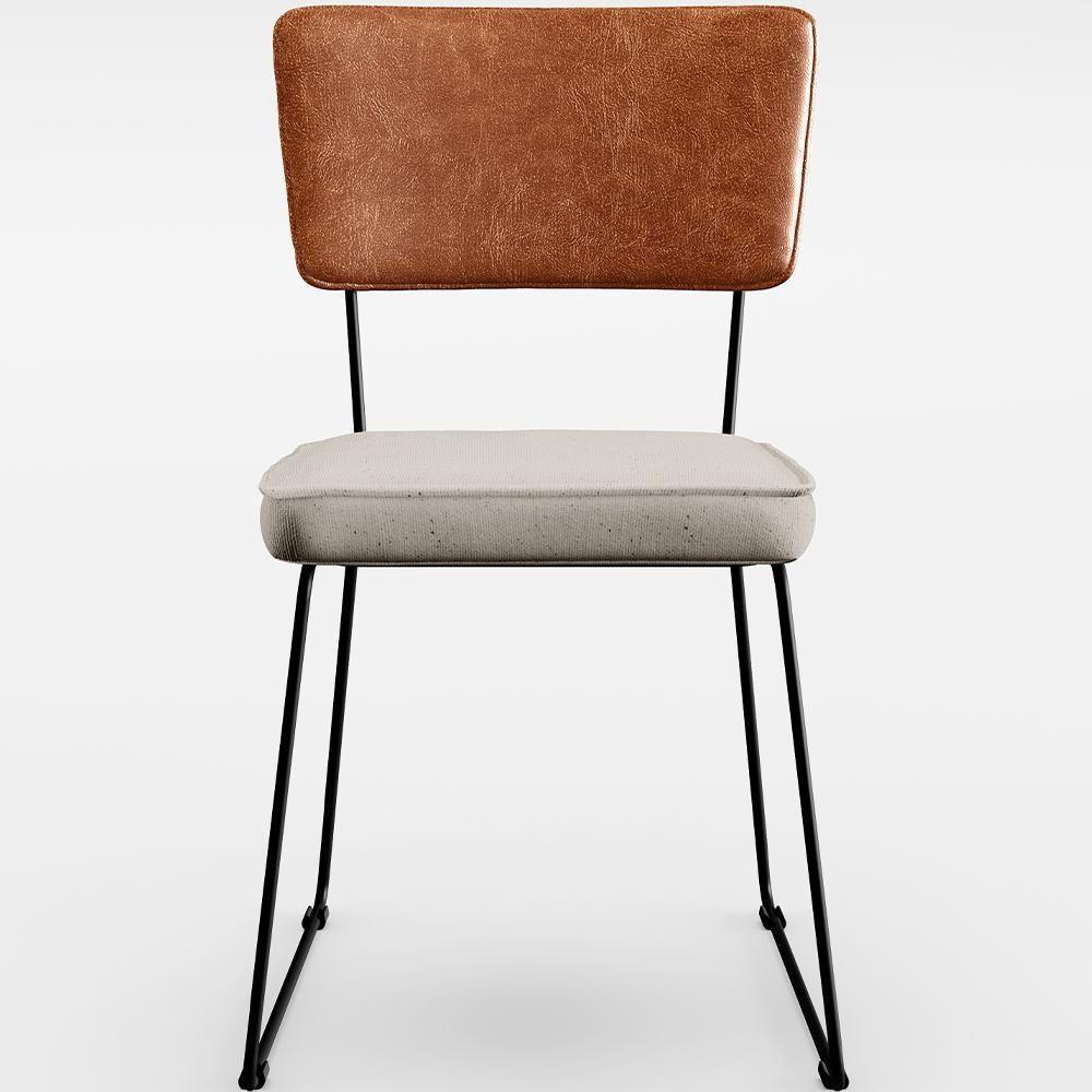 Kit 08 Cadeiras Estofada L02 Couríssimo Camel Linho Cru - 5