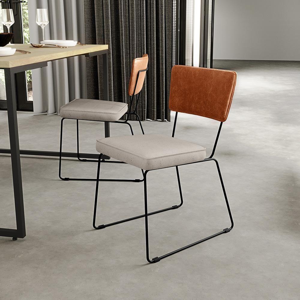 Kit 08 Cadeiras Estofada L02 Couríssimo Camel Linho Cru - 9