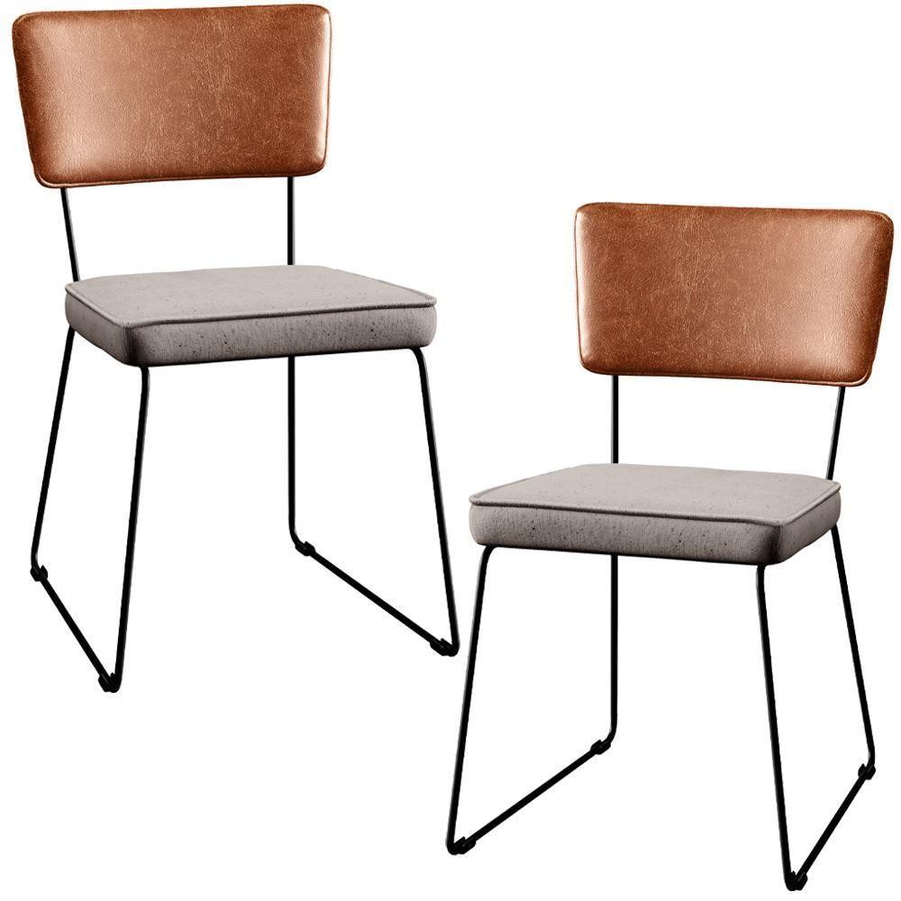 Kit 02 Cadeiras Estofada L02 Couríssimo Camel Linho Bege - 1