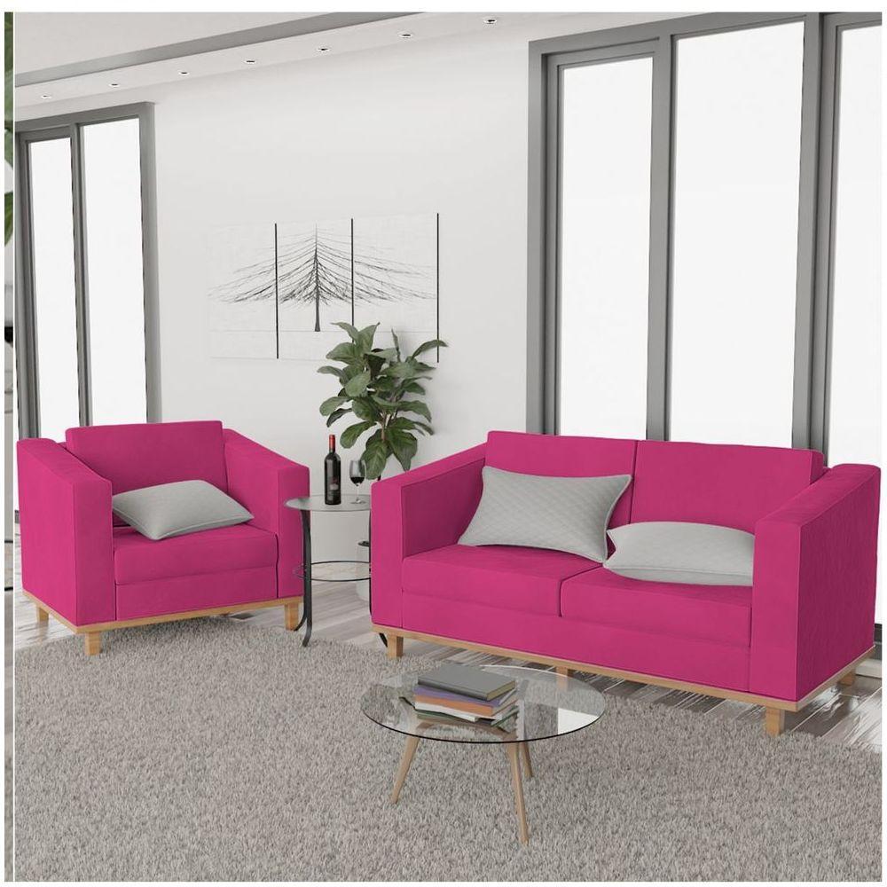 Kit Sofá 2 Lugares e Poltrona Europa Suede Pink - 6