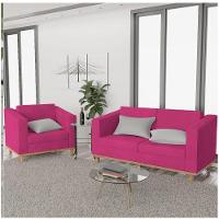 Kit Sofá 2 Lugares e Poltrona Europa Suede Pink - 6