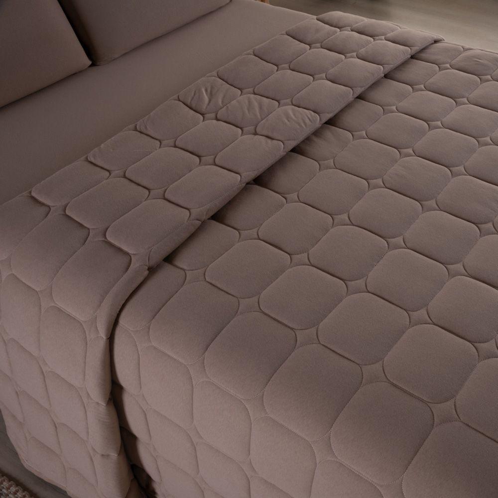 Kit Cobre Leito Colcha Livorno Solteiro Acolchoado Fofo Macio Malha 100% Algodão 2 Peças - Bege - 3