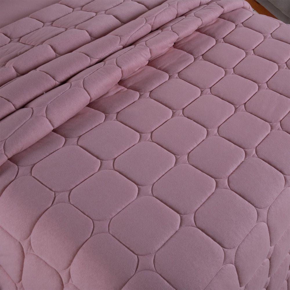 Kit Cobre Leito Colcha Livorno Solteiro Acolchoado Fofo Macio Malha 100% Algodão 2 Peças - Rosê - 3