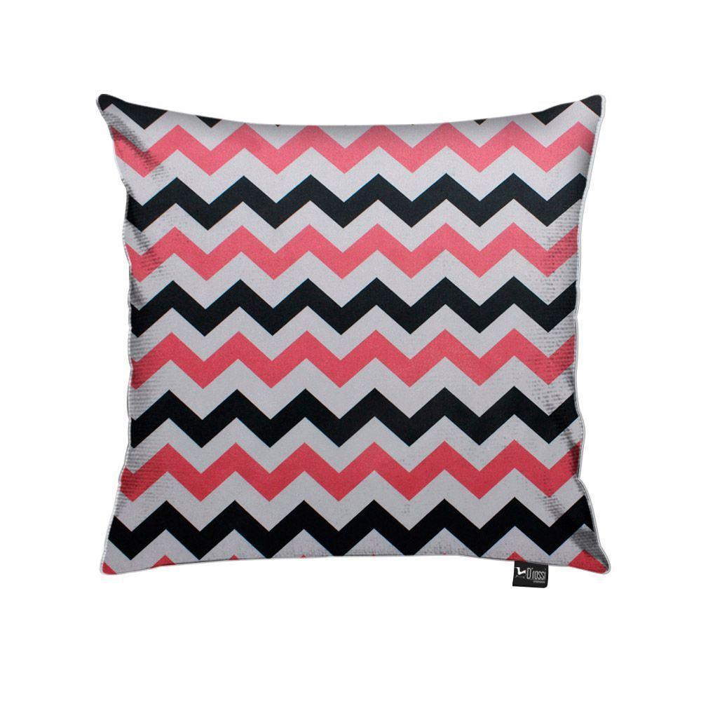 Capa Almofada Tecido Estampado Zig Zag Preto e Rosa D103 - 1