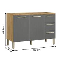 Balcão 2 Portas 3 Gavetas 1200 Ametista Freijo Gris - 3