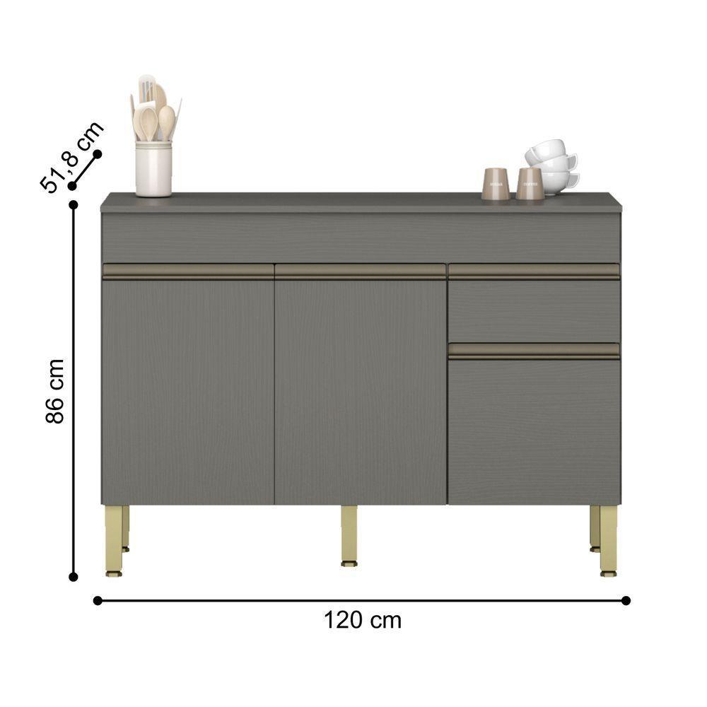 Balcão 3 Portas 1 Gaveta 1200 Line Com Tampo Gris - 4