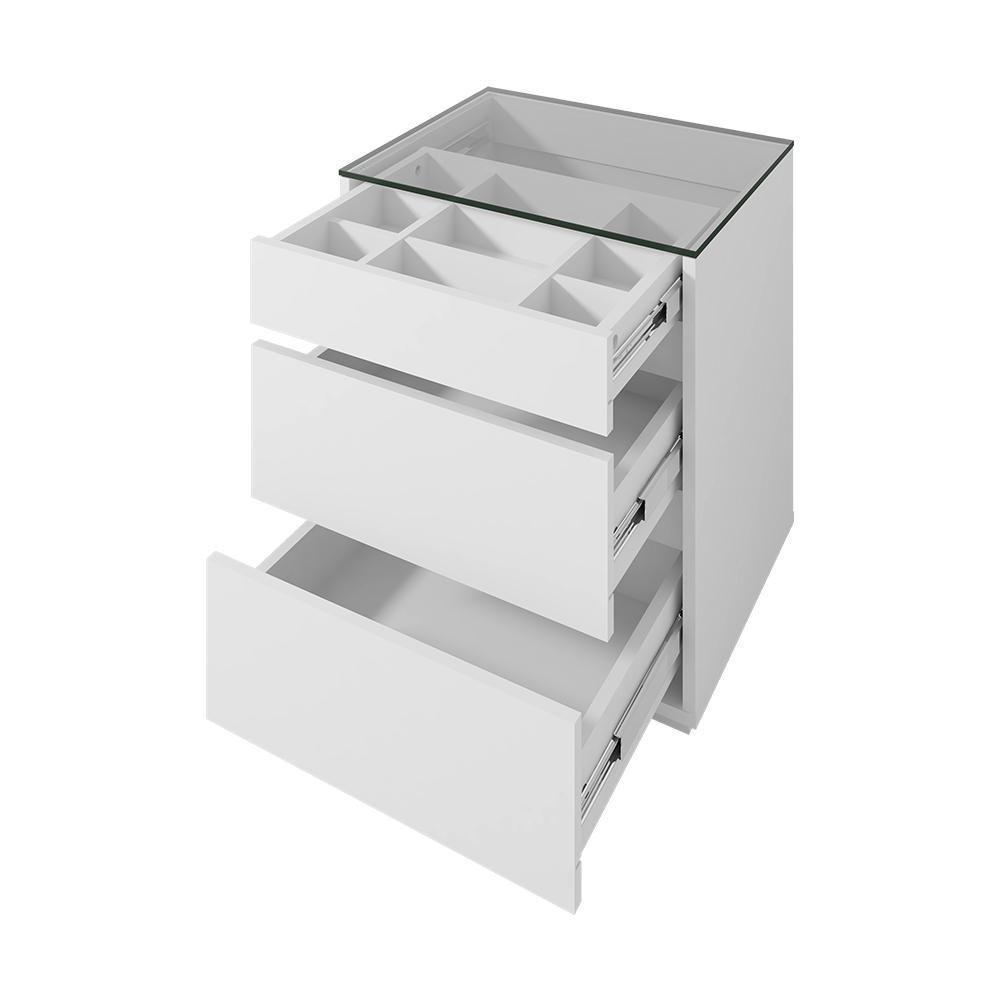 Mesa De Cabeceira Quarto Belize 3 Gavetas E Tampo De Vidro Branco - 4