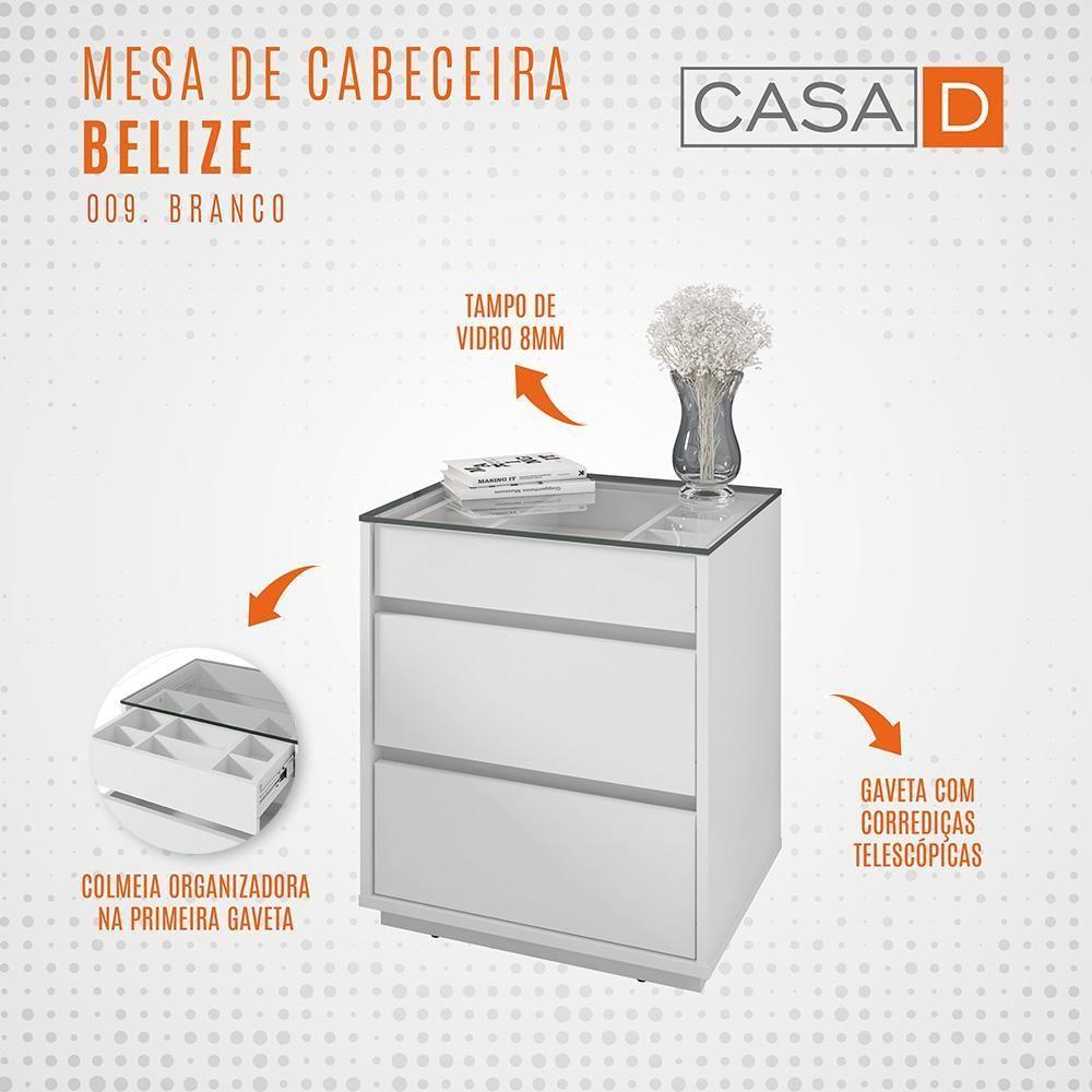 Mesa De Cabeceira Quarto Belize 3 Gavetas E Tampo De Vidro Branco - 6