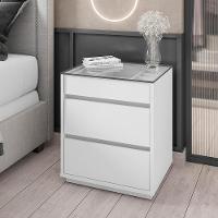 Mesa De Cabeceira Quarto Belize 3 Gavetas E Tampo De Vidro Branco - 1
