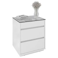 Mesa De Cabeceira Quarto Belize 3 Gavetas E Tampo De Vidro Branco - 2