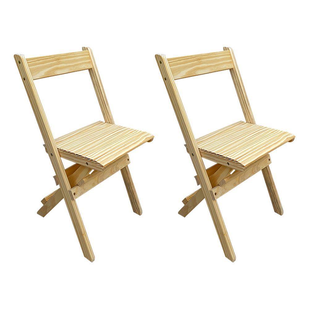 Kit 2 Cadeiras Dobraveis Madeira Padrão Sem Pintura Crua - Cor: Marrom - 1