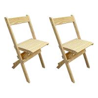 Kit 2 Cadeiras Dobraveis Madeira Padrão Sem Pintura Crua - Cor: Marrom - 1