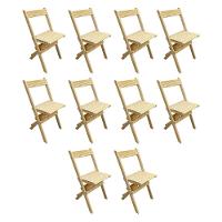 Kit 10 Cadeiras Dobraveis Madeira Padrão Sem Pintura Crua - Cor: Marrom - 1