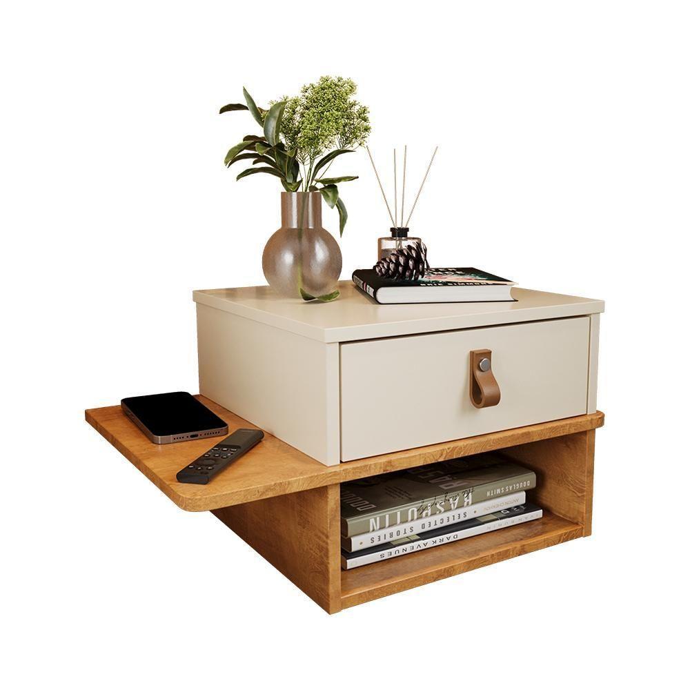 Mesa De Cabeceira Basco Com 1 Gaveta Nature/perola - 2