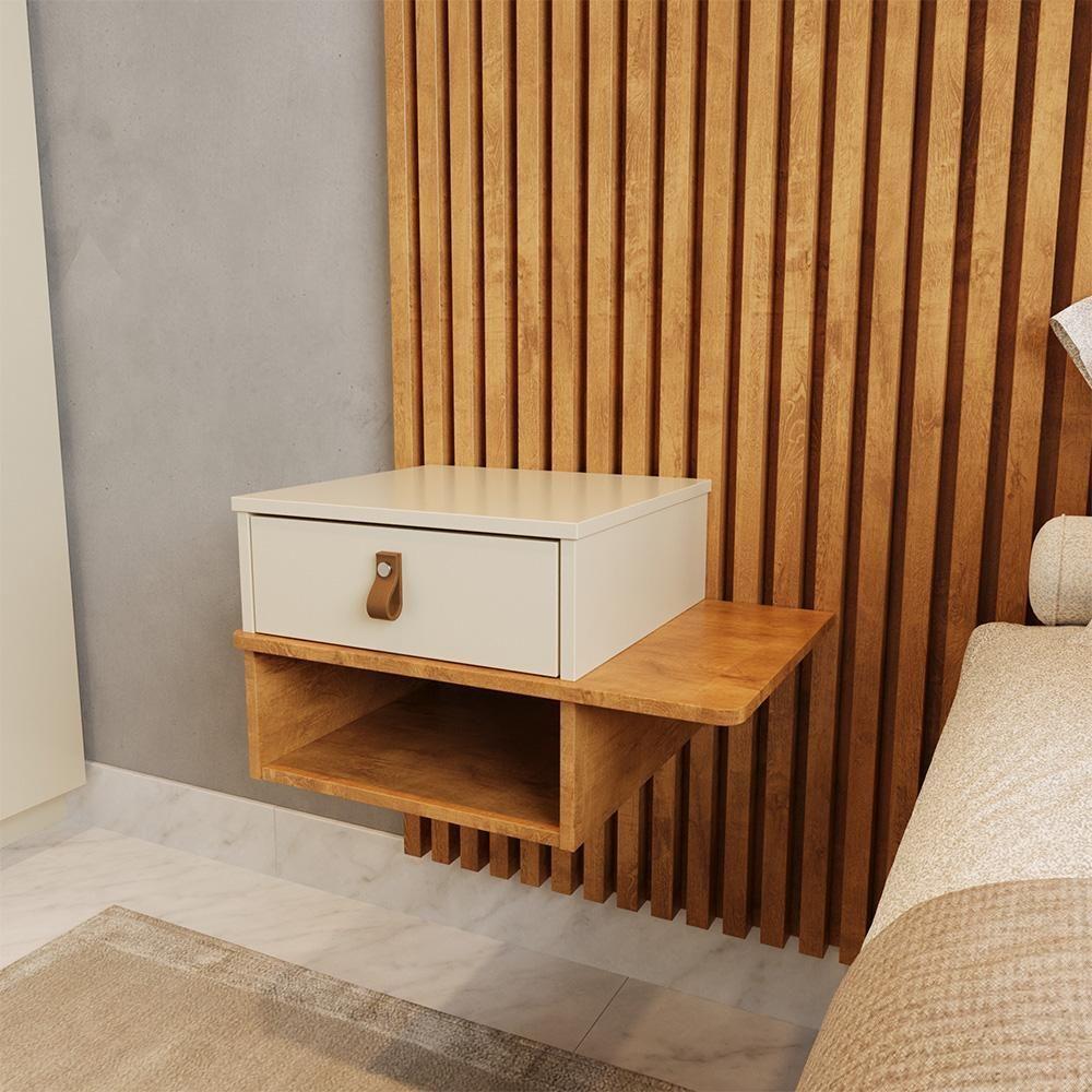 Mesa De Cabeceira Basco Com 1 Gaveta Nature/perola - 3