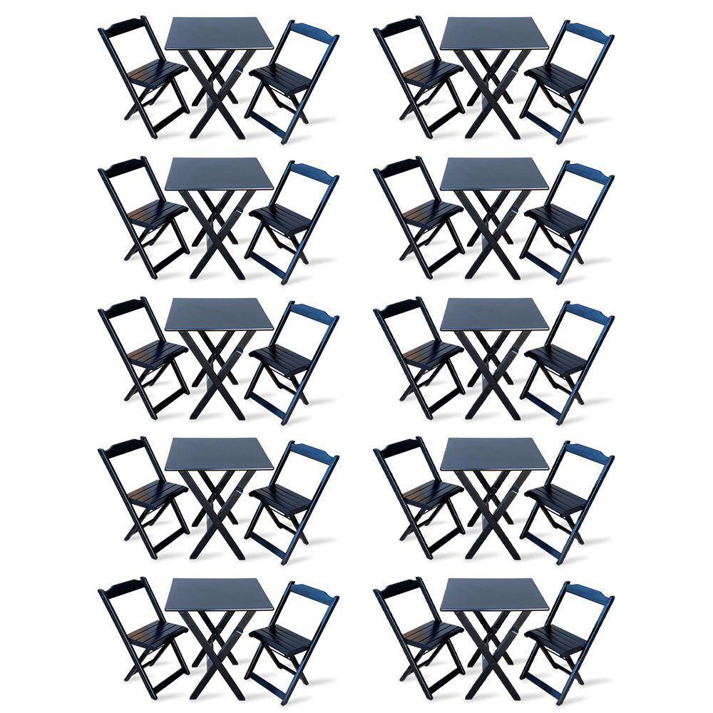 Kit De 10 Conjuntos De Mesa Dobrável 60x60 Com 2 Cadeiras Preto - Cor: Preto - 1