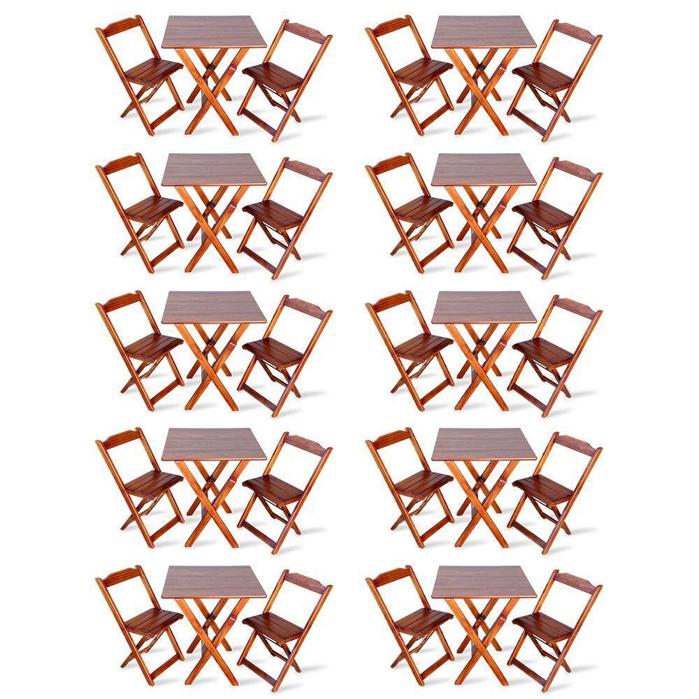 Kit De 10 Conjuntos De Mesa Dobrável 70x70 Com 2 Cadeiras Imbuia - Cor: Marrom - 1