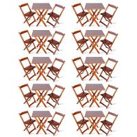 Kit De 10 Conjuntos De Mesa Dobrável 70x70 Com 2 Cadeiras Imbuia - Cor: Marrom - 1