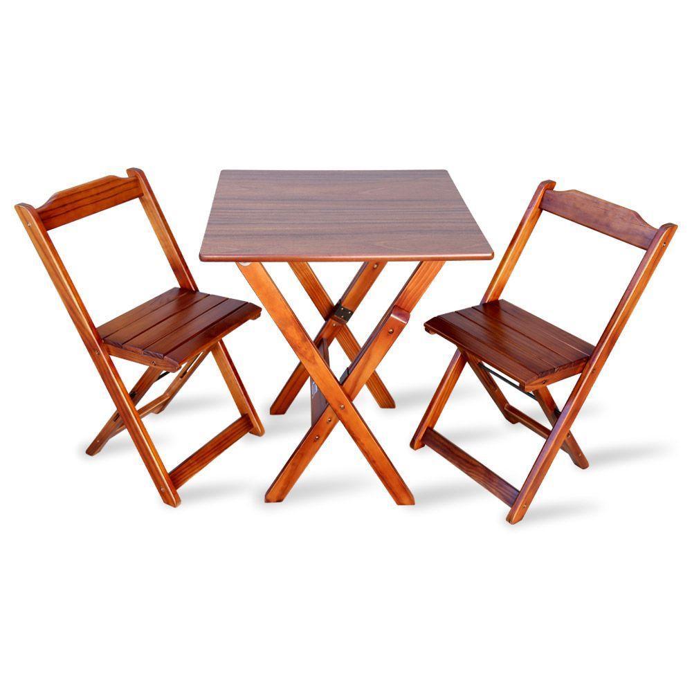 Kit De 10 Conjuntos De Mesa Dobrável 70x70 Com 2 Cadeiras Imbuia - Cor: Marrom - 4