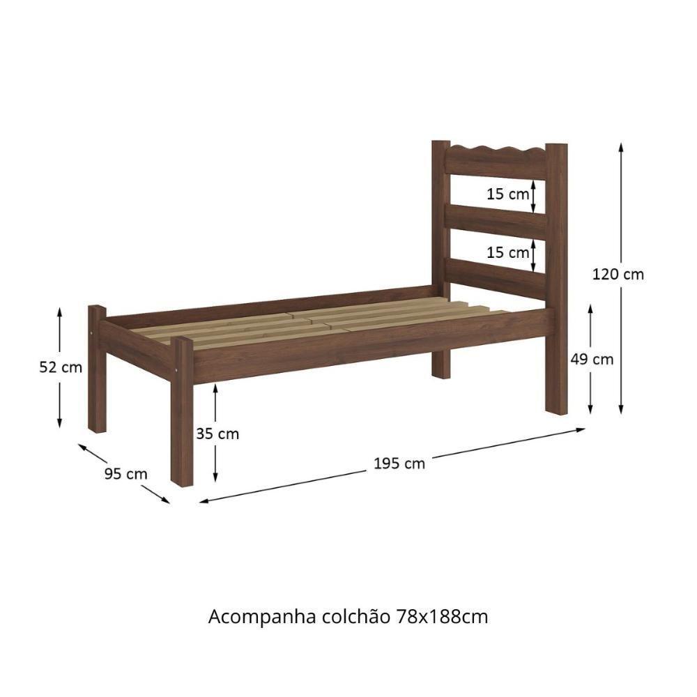 Cama De Solteiro Madeira Maciça Com Colchão Incluso Multimóveis Imbuia - 3