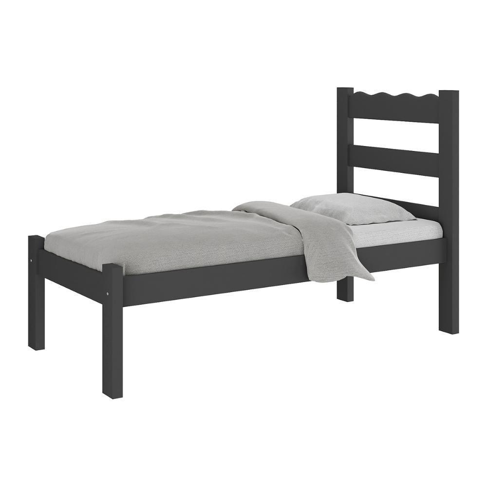 Cama De Solteiro Madeira Maciça Com Colchão Incluso Multimóveis Preto - 5