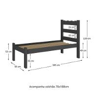 Cama De Solteiro Madeira Maciça Com Colchão Incluso Multimóveis Preto - 3