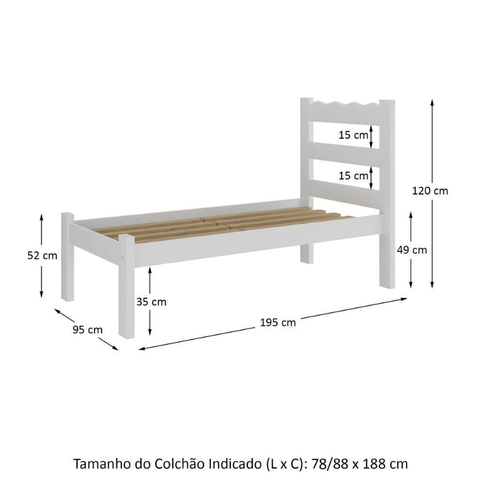 Cama De Solteiro Madeira Maciça Para Colchão 78-88x188cm Multimóveis Branco - 2
