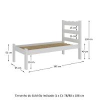 Cama De Solteiro Madeira Maciça Para Colchão 78-88x188cm Multimóveis Branco - 2