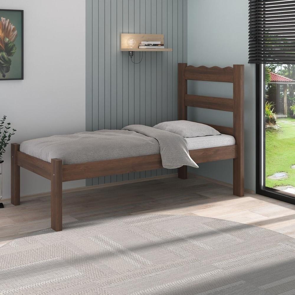 Cama De Solteiro Madeira Maciça Para Colchão 78-88x188cm Multimóveis Imbuia - 1