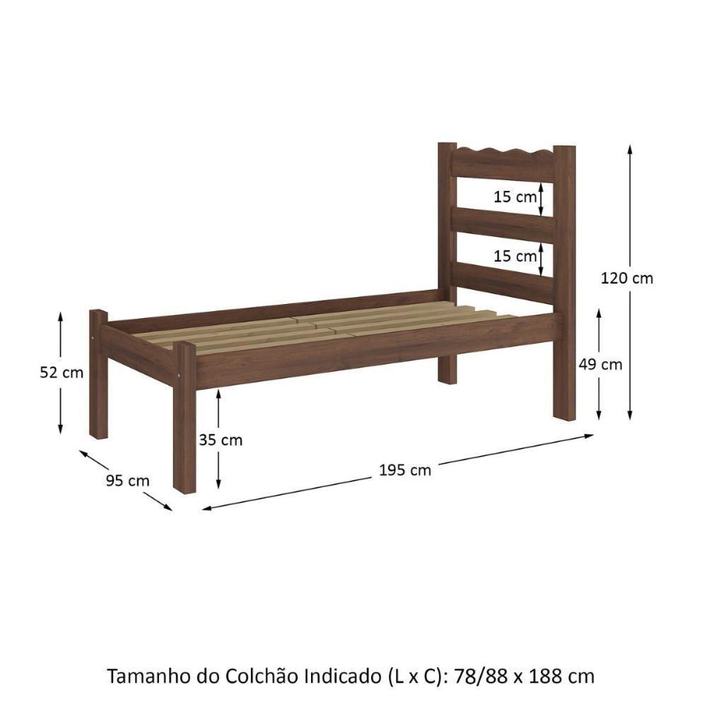 Cama De Solteiro Madeira Maciça Para Colchão 78-88x188cm Multimóveis Imbuia - 3