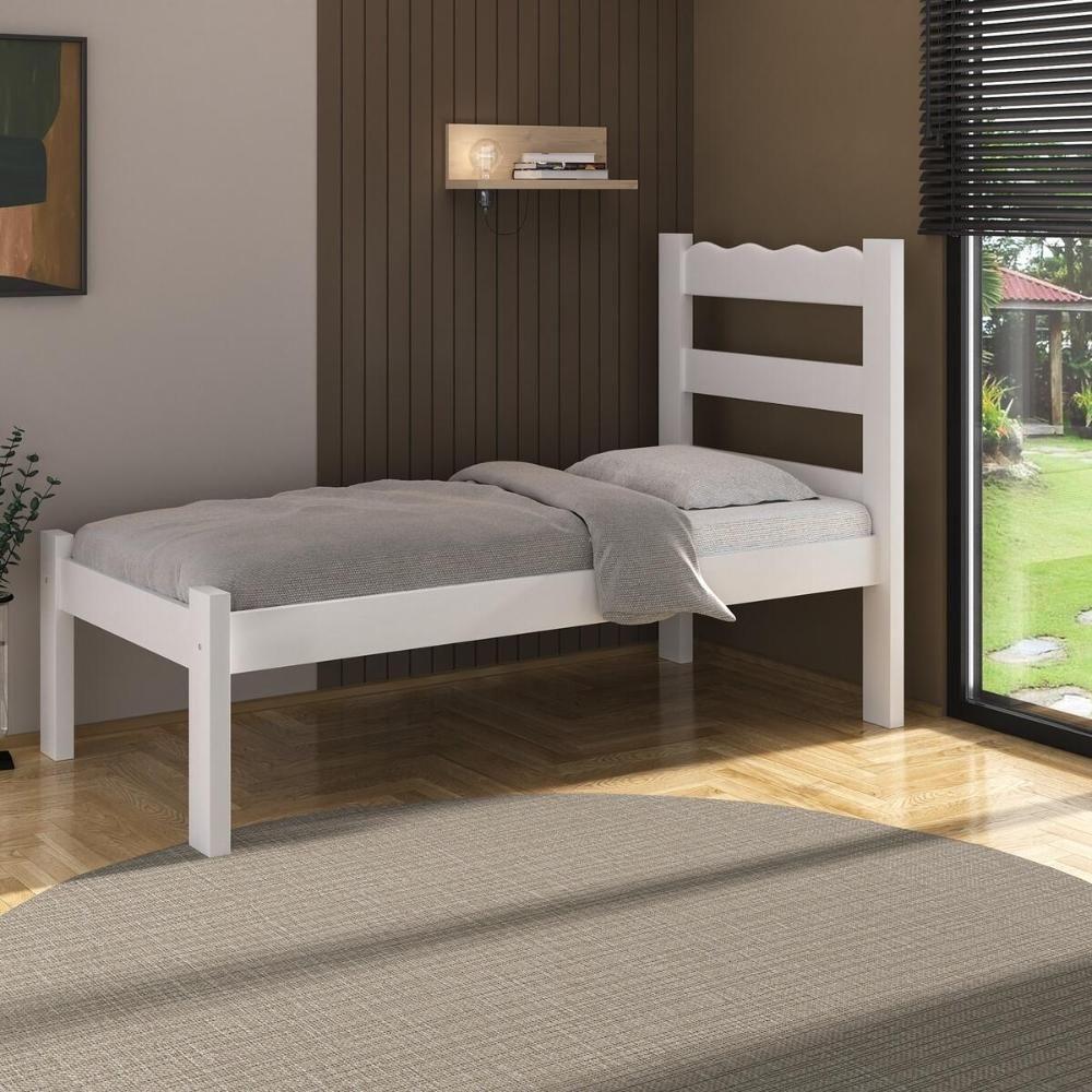 Cama De Solteiro Madeira Maciça Com Colchão Incluso Multimóveis Branco - 1