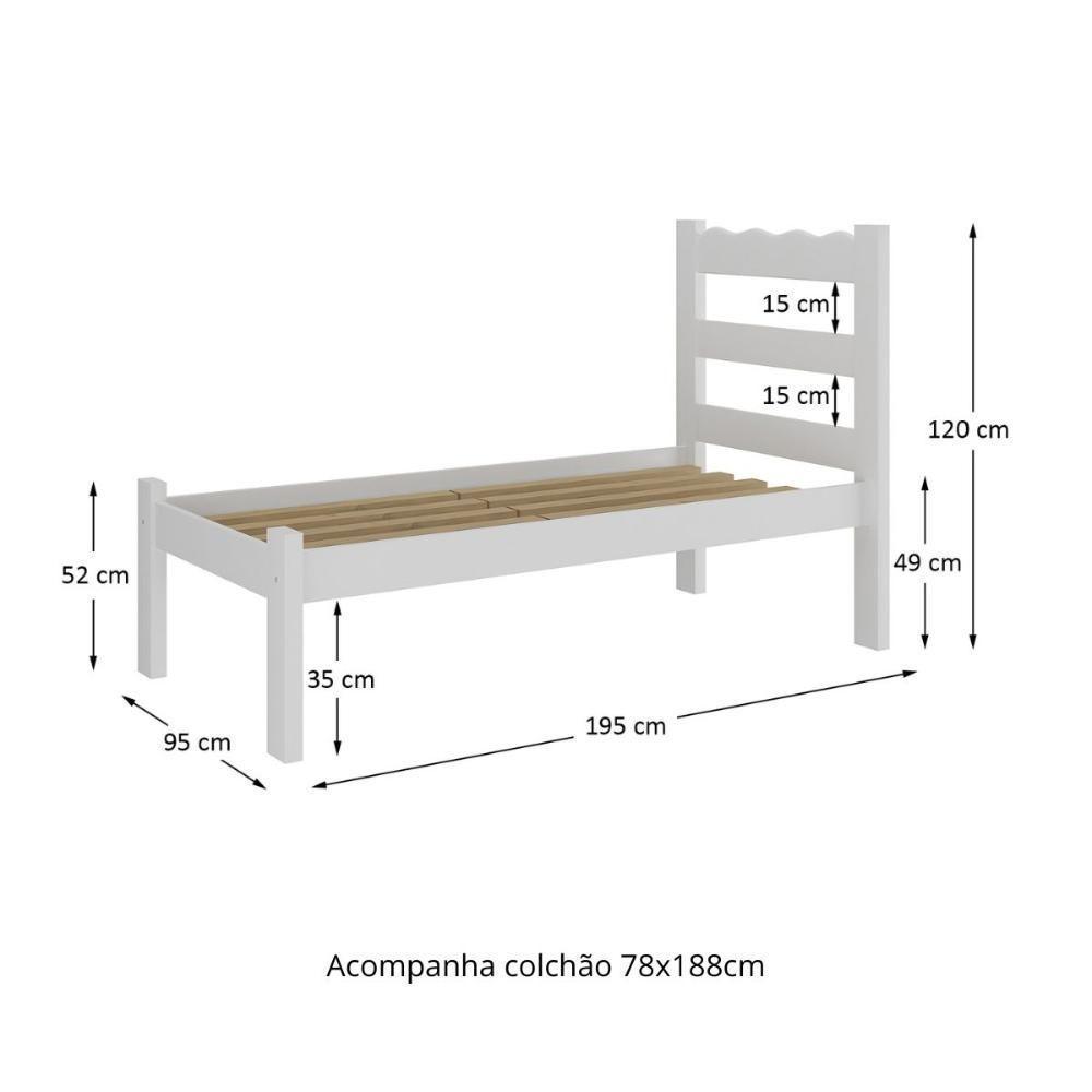 Cama De Solteiro Madeira Maciça Com Colchão Incluso Multimóveis Branco - 2