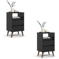 Kit 2 Mesa De Cabeceira Roma Quarto Com 2 Gavetas Preto - 1