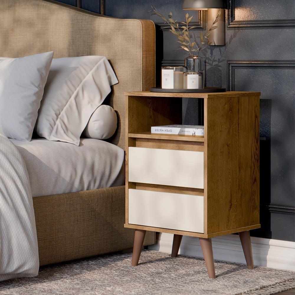 Kit 2 Mesa De Cabeceira Roma Quarto Com 2 Gavetas Freijo/off White - 1