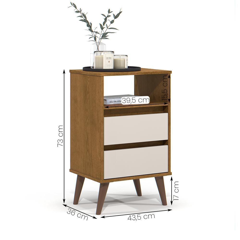 Kit 2 Mesa De Cabeceira Roma Quarto Com 2 Gavetas Freijo/off White - 4