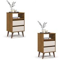 Kit 2 Mesa De Cabeceira Roma Quarto Com 2 Gavetas Freijo/off White - 2